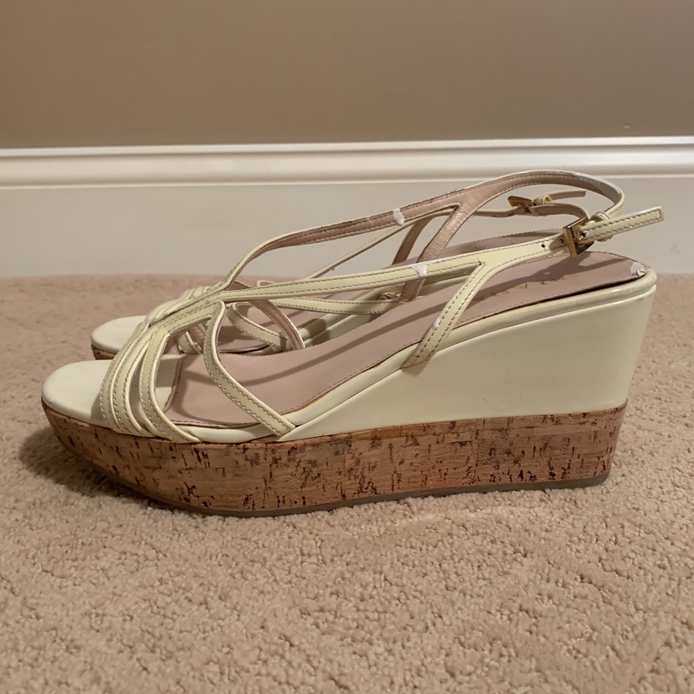 Prada Cream and Tan Wedge Sandals